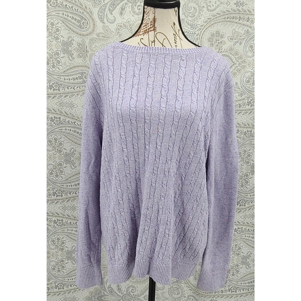Talbots cable knit‎ sweater purple size Large Preppy academia office Fisherman